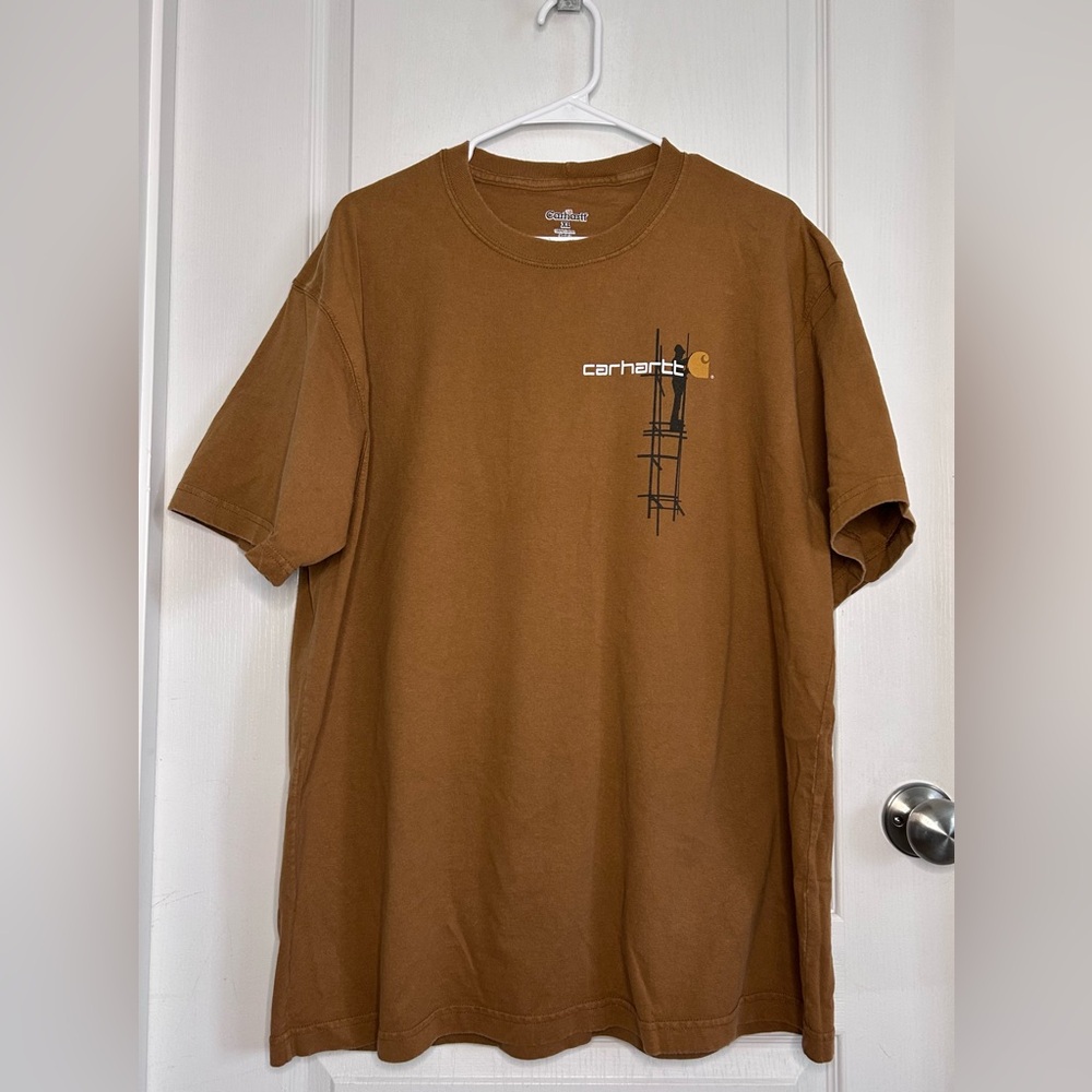 Carhartt VTG Sky Scraper City Logo T Shirt Brown Short Sleeve Mens Sz XL Rare